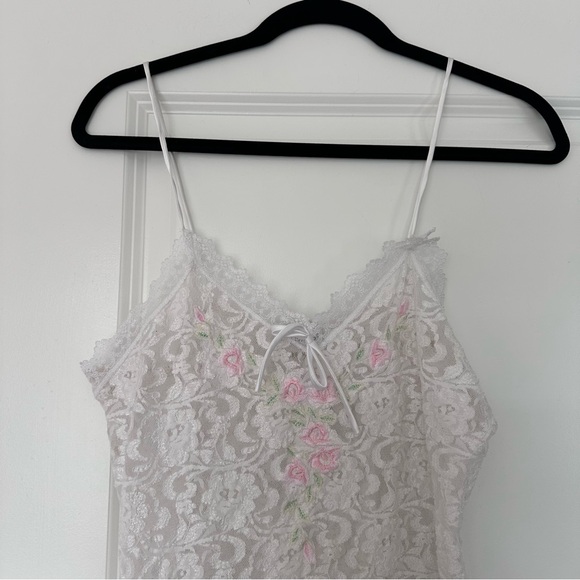 Vintage 'Delicates' (XS/S) White Sheer Lace Chemise Lingerie Slip Dress Floral - Picture 3 of 9